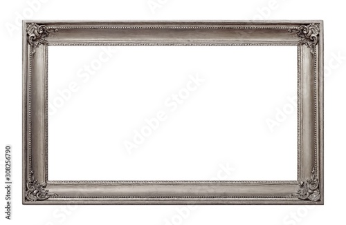 Silver frame for paintings, mirrors or photo isolated on white background