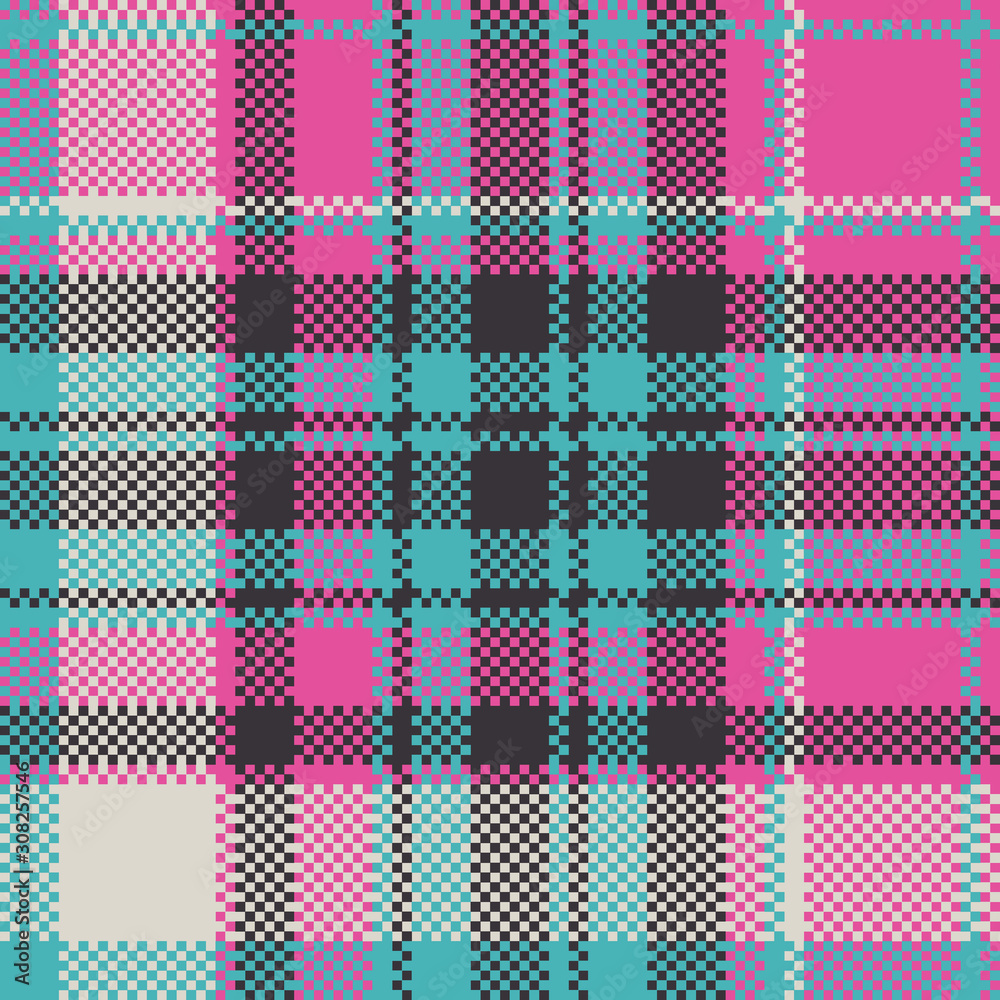 Blue pink check plaid fabric texture seamless pattern