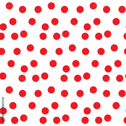 White background random scattered circle red dots seamless pattern