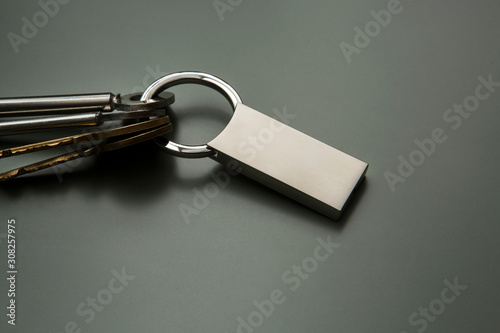 metallic squared key chain with keys