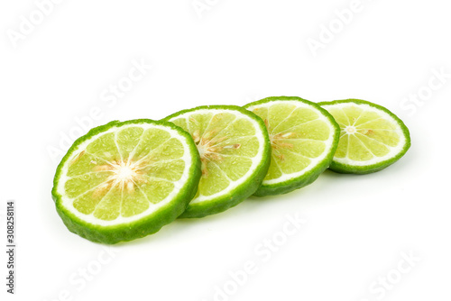 fresh bergamot fruit, Kaffir Lime, Citrus bergamia with leaf isolated on white background