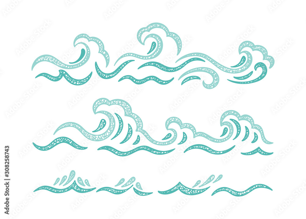 Sea Waves Vector Set. Hand drawn Doodle Wave Sea Waves Vector Set. Hand drawn Doodle Wave