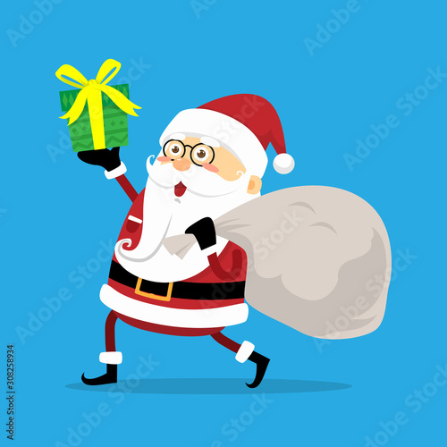 Santa Claus with the Gift and Present Bag on iSolated Background
