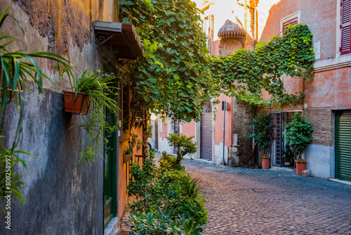 Beautiful and pitoresque street view in Rome  Trastevere district.