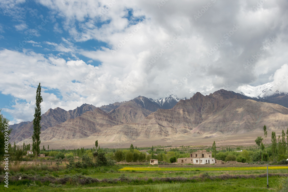 Ladakh, India - Jul 06 2019 - Beautiful scenic view from Stakna Village in Ladakh, Jammu and Kashmir, India.