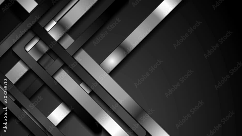 Black and silver metallic smooth stripes abstract corporate motion design. Geometric dark material background. Seamless looping. Video animation Ultra HD 4K 3840x2160 Black and silver metallic smooth stripes abstract corporate motion design. Geometric dark material background. Seamless looping. Video animation Ultra HD 4K 3840x2160