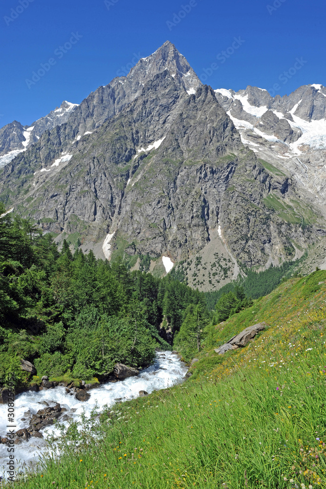 Italy , Aosta , Courmayer is a fantastic place for his mountains - mont Blanc and Monte Rose with snow diuring the summer