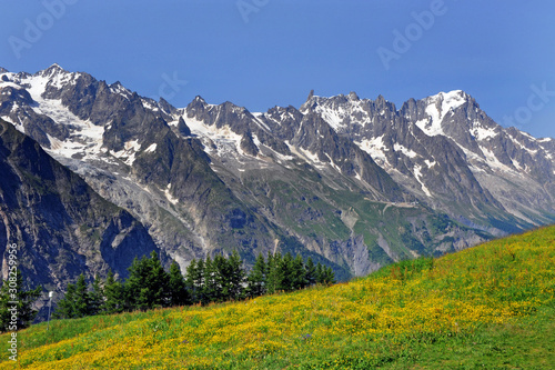 Italy , Aosta , Courmayer is a fantastic place for his mountains - mont Blanc and Monte Rose with snow diuring the summer