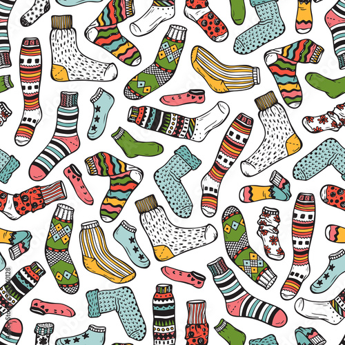 Clothes background. Socks Vector Seamless pattern. Hand drawn doodle socks and stockings