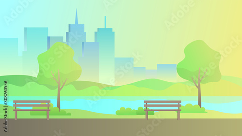 Road in the city with a park alley