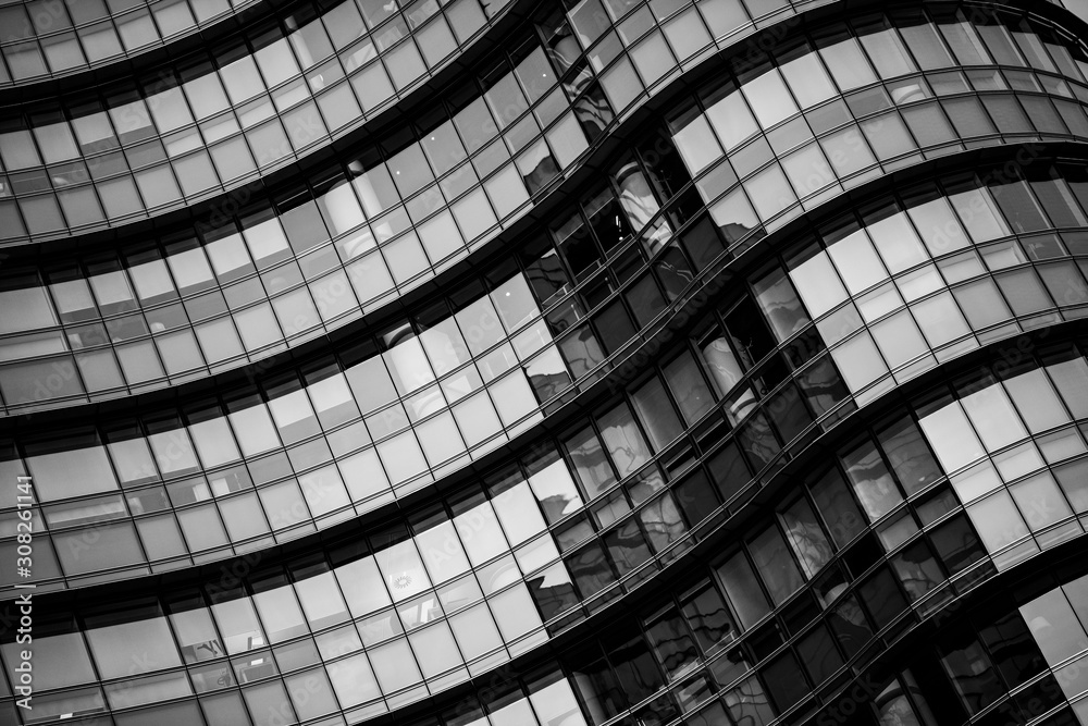 Corporate office building in Milan - detail in black and white tones.