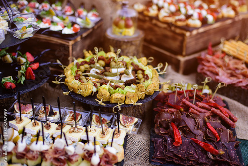Delicacies and snacks on a buffet or banquet. Catering.