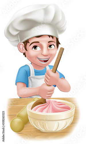 A boy chef child cartoon kid character baking or cooking