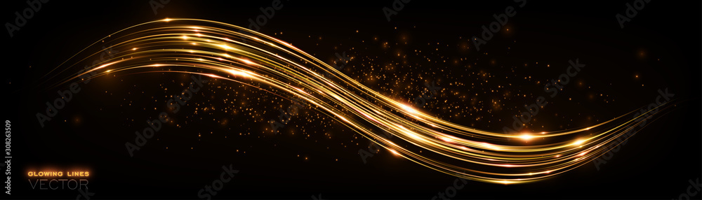 Glow effect. Beautiful light. Glint cosmic rays. Power energy. Futuristic wave Flash. Magic sparks. Neon wind lines. Mystical shine streaks. Empty place. Abstract background. Vector. EPS10 - obrazy, fototapety, plakaty 