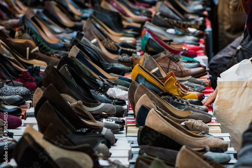 Different shoes in a market in Milan