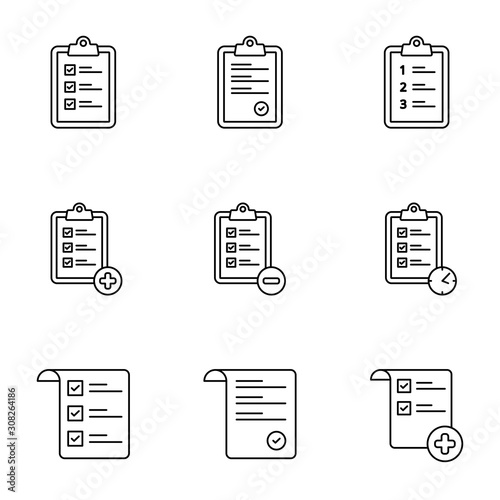 Set of lists icons. Black vector set.