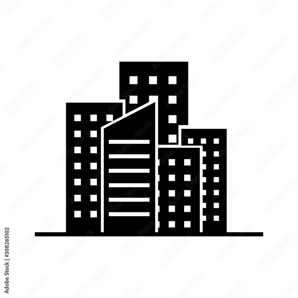 Building icon, logo isolated on white background. Skyscraper, office center, high-rise buildings