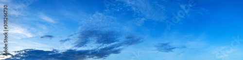 Panorama sky with cloud on a sunny day. Beautiful cirrus cloud. Panoramic image.