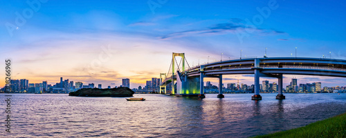 Photography Panorama view of Tokyo skyline  in the evening