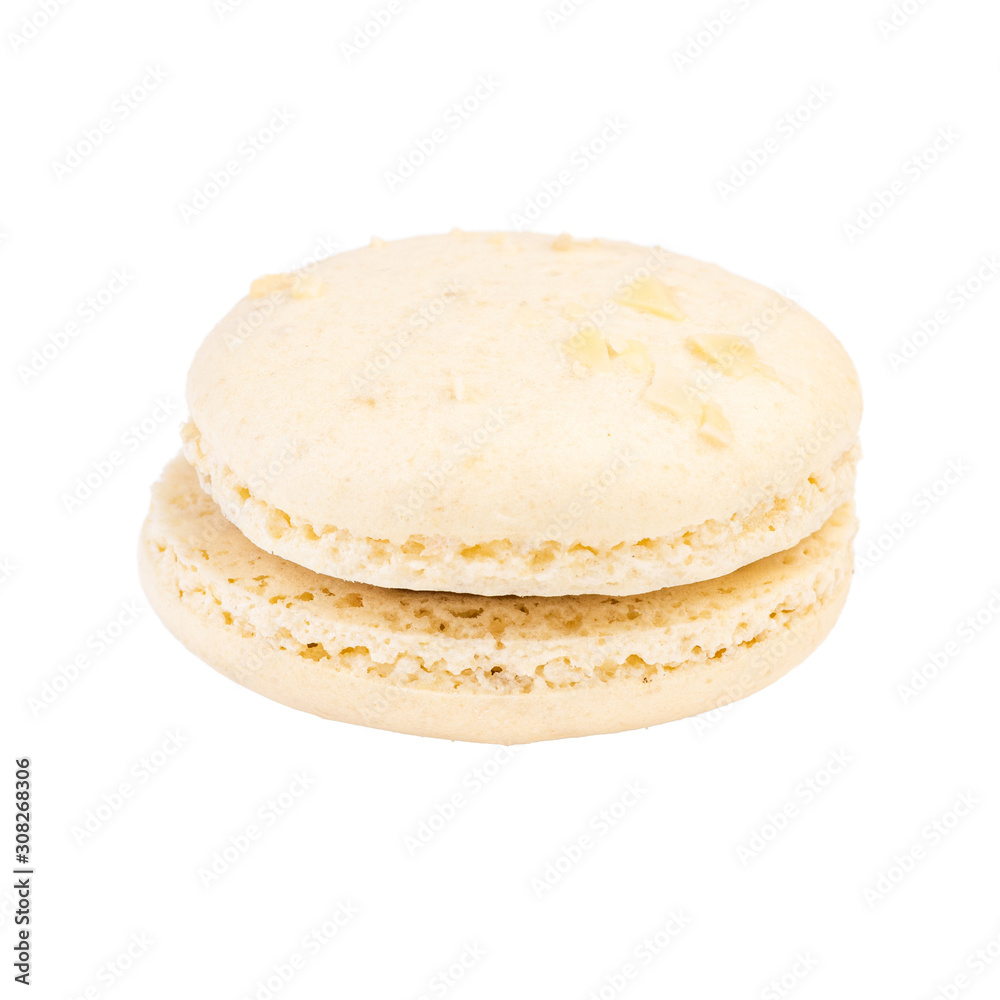 Single Macaroon Cookie. Detailed Close Up Studio Shoo Isolated on White Background Single Macaroon Cookie. Detailed Close Up Studio Shoo Isolated on White Background