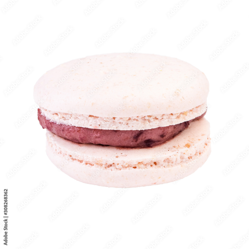 Single Macaroon Cookie. Detailed Close Up Studio Shoo Isolated on White Background Single Macaroon Cookie. Detailed Close Up Studio Shoo Isolated on White Background