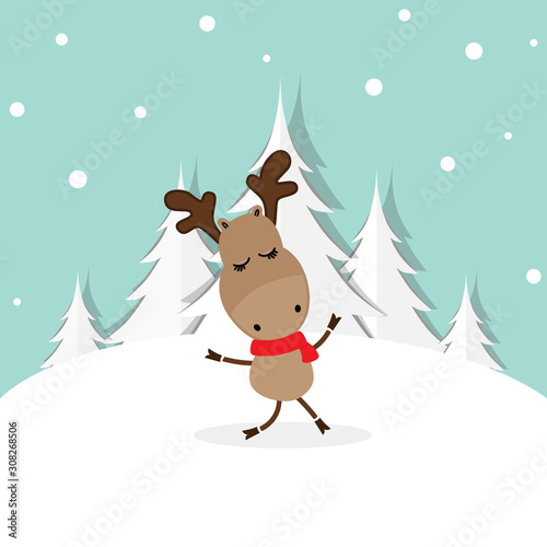 Cute reindeer. Christmas background. Christmas Greeting Card. Vector illustration. © jannoon028