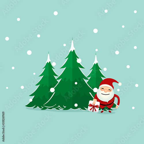 Santa Claus. Christmas background. Christmas Greeting Card. Vector illustration. © jannoon028