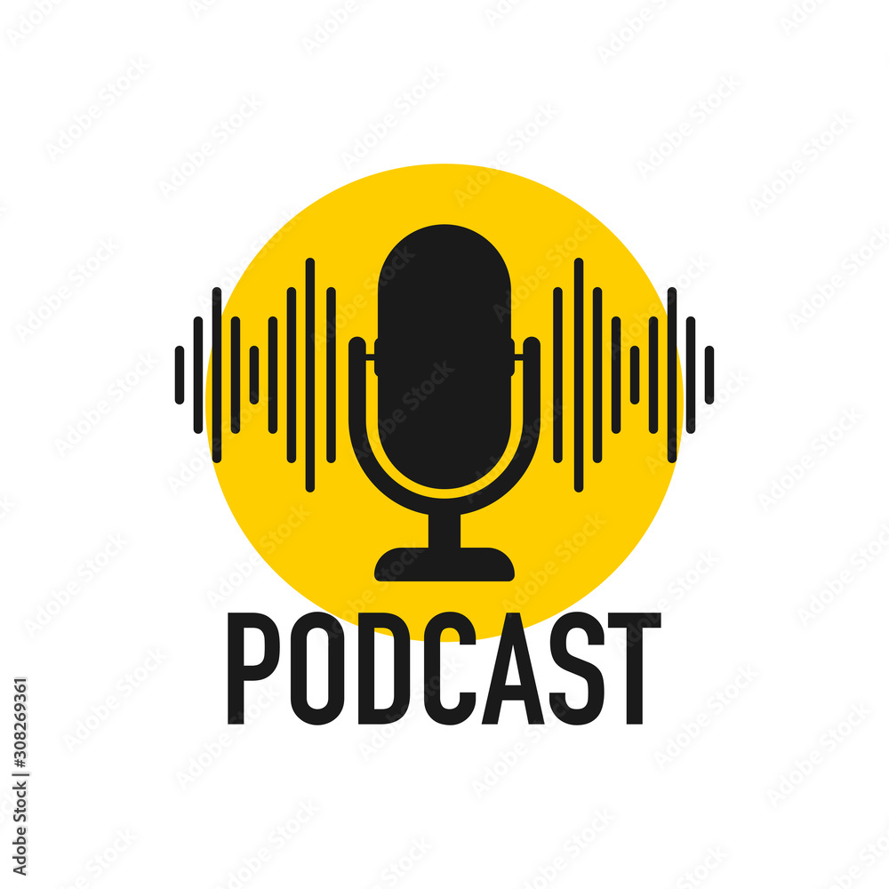 Podcast. Badge, icon, stamp, logo. Vector stock illustration. - obrazy, fototapety, plakaty 