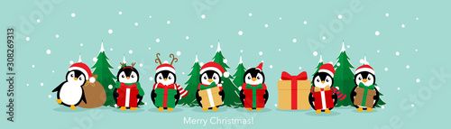 Penguin. Christmas background. Christmas Greeting Card. Vector illustration.