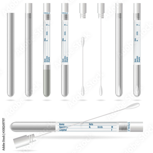 Sterile Transport SWAB. Cotton swabs in plastic tube with cap