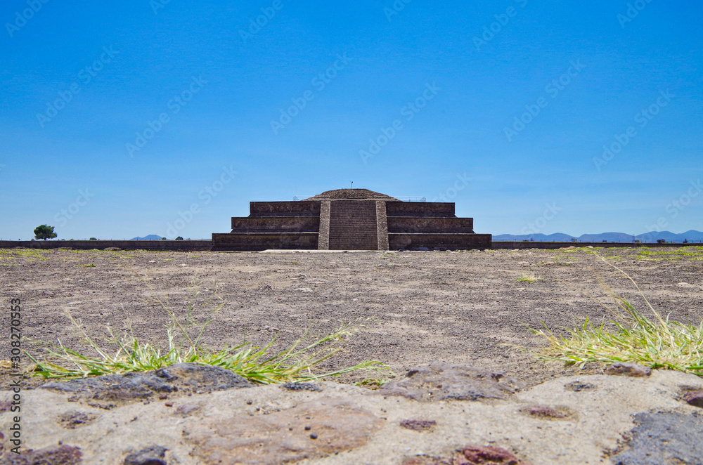 View of the ancient Aztec city ruins of the pyramids of Teotihuacan ...