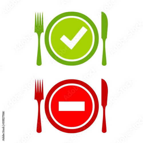 Food safety icon, safe and danger food