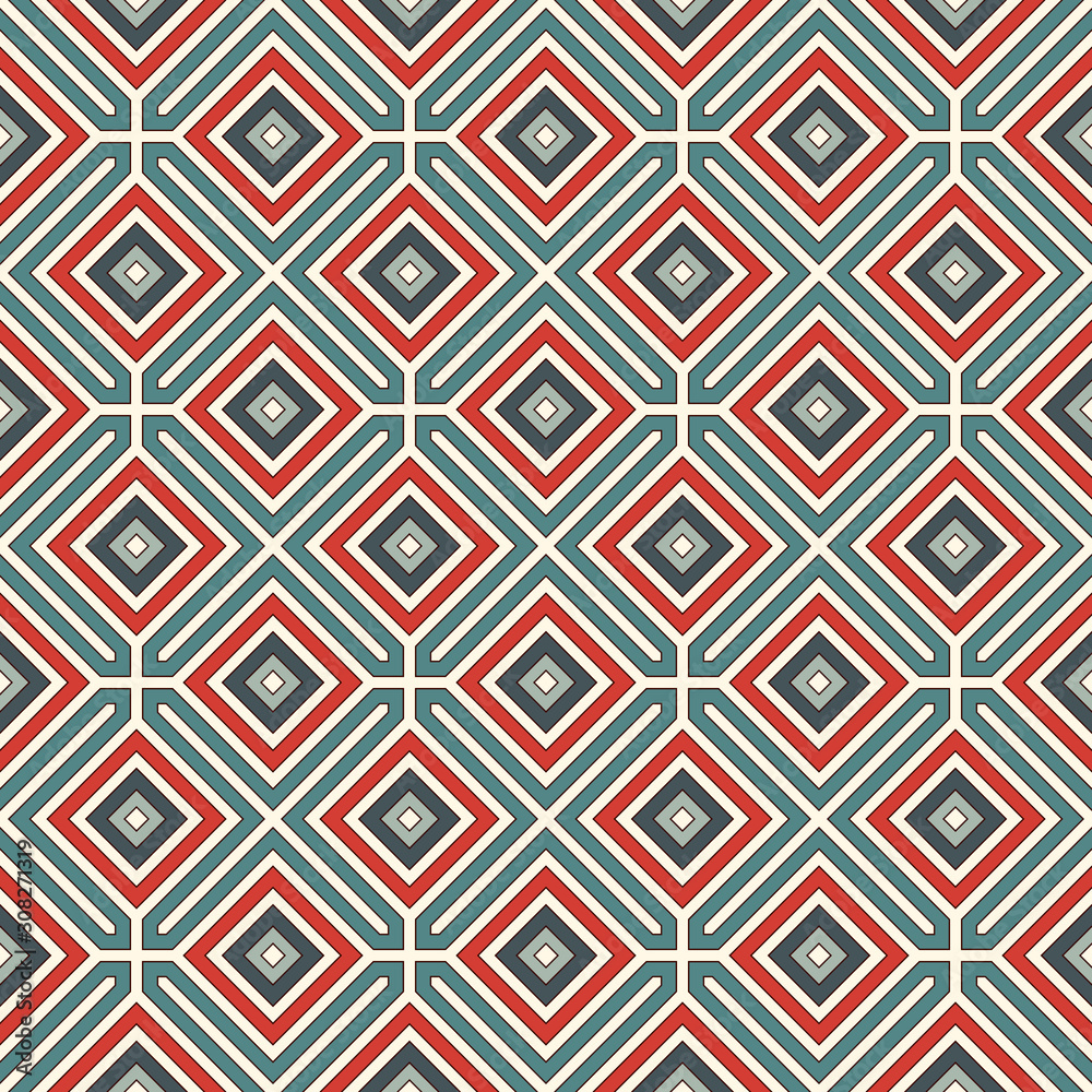 Repeated diamonds background. Geometric motif. Seamless surface pattern design with retro colors rhombuses ornament. Repeated diamonds background. Geometric motif. Seamless surface pattern design with retro colors rhombuses ornament.