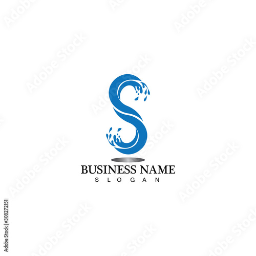 S letter water splash logo design template