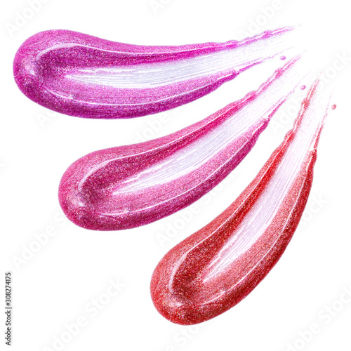 Set of different colors lip glosses smear isolated on white