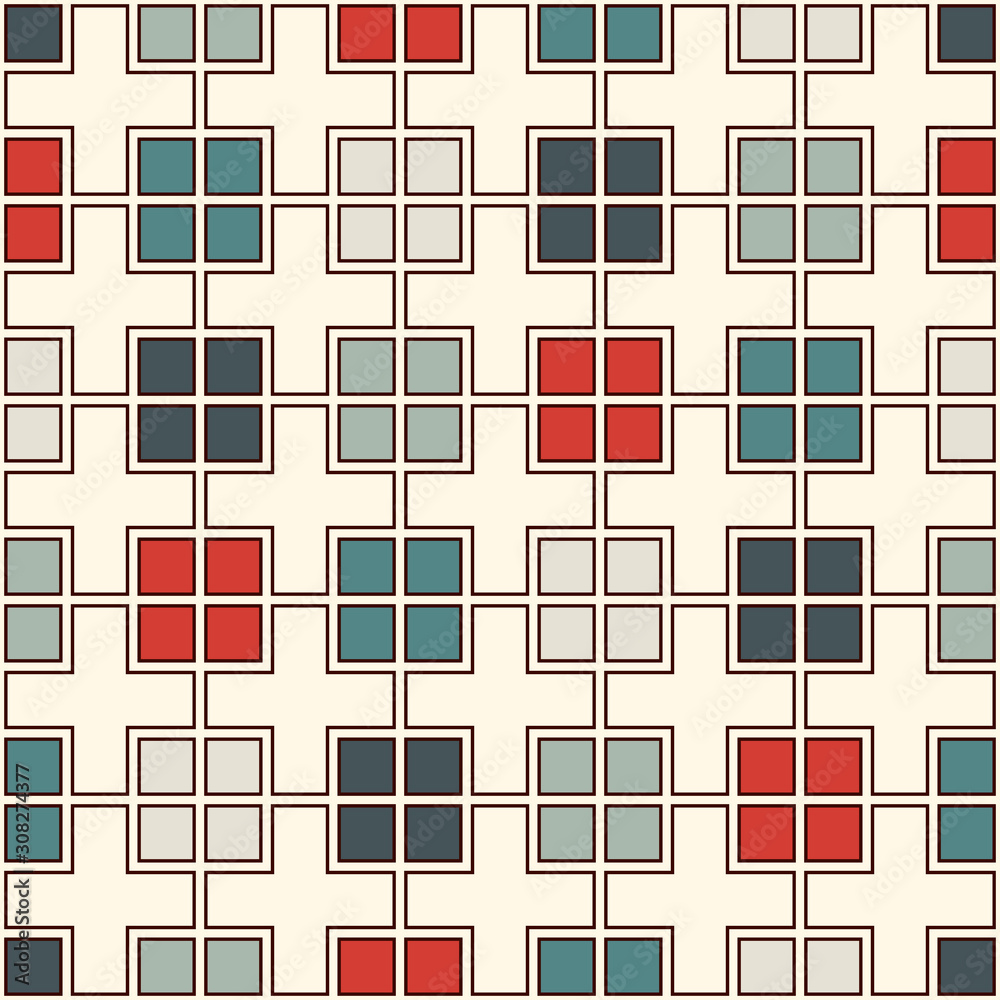 Seamless pattern with simple geometric ornament. Repeated square abstract background. Modern style surface texture. Seamless pattern with simple geometric ornament. Repeated square abstract background. Modern style surface texture.