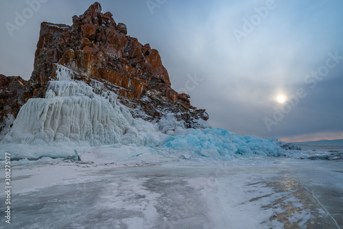 Lake Baikal in winter,icy Scala Shaman.