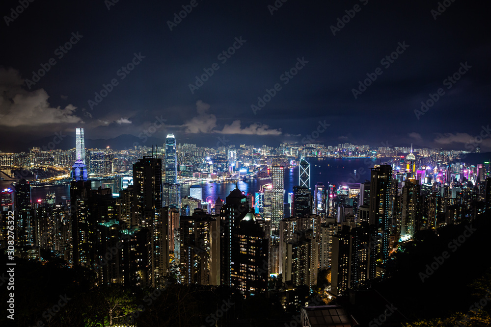Hongkong lights and cityscape by night 