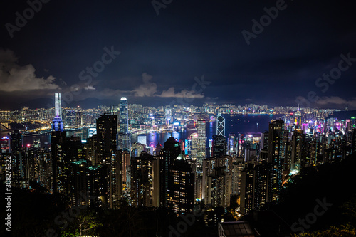 Hongkong lights and cityscape by night 