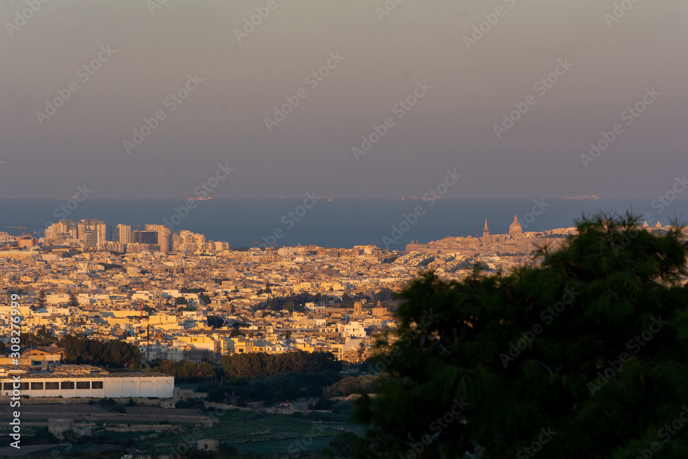 Sunset view at Valletta and three cities  in Malta