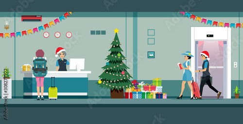 Customer receptionist by decorating the Christmas lobby.