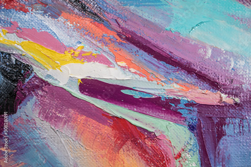 Fototapeta Naklejka Na Ścianę i Meble -  Fragment. Multicolored texture painting. Abstract art background. oil on canvas. Rough brushstrokes of paint. Closeup of a painting by oil and palette knife. Highly-textured, high quality details.