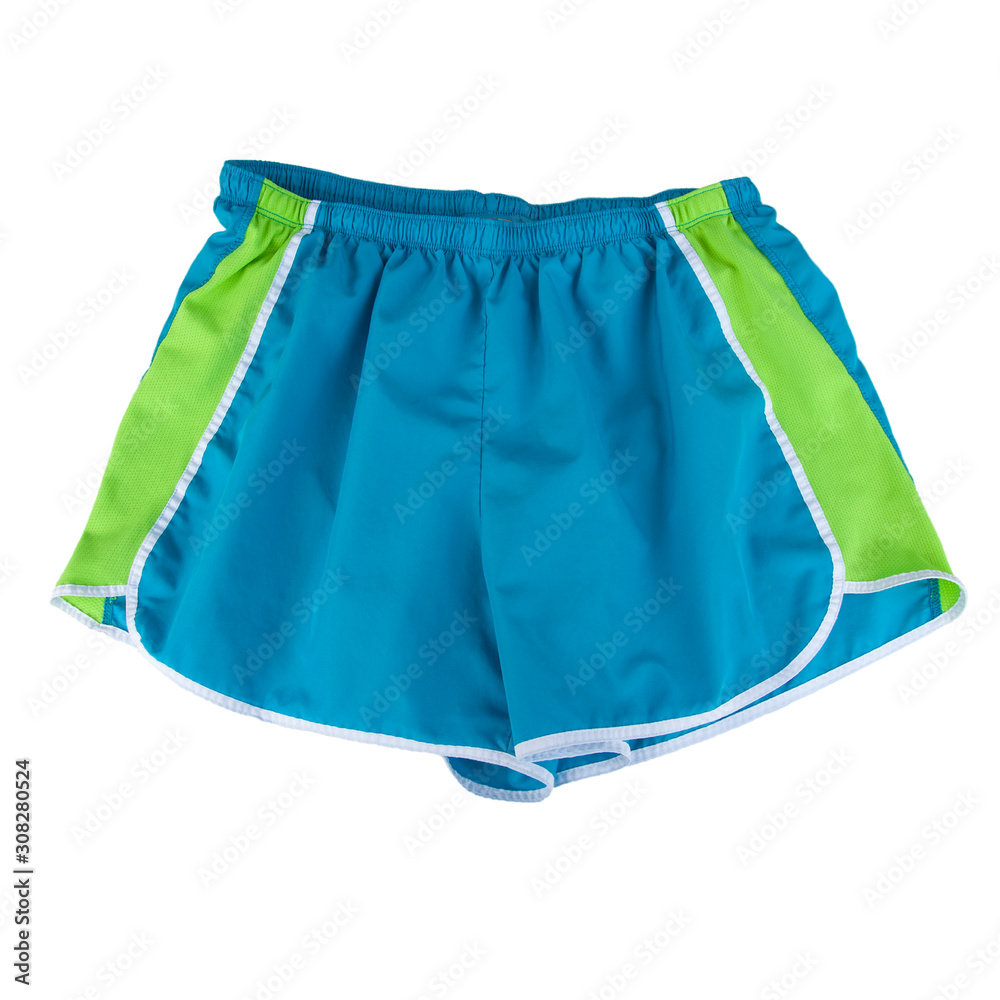 Blue and green sports shorts isolated