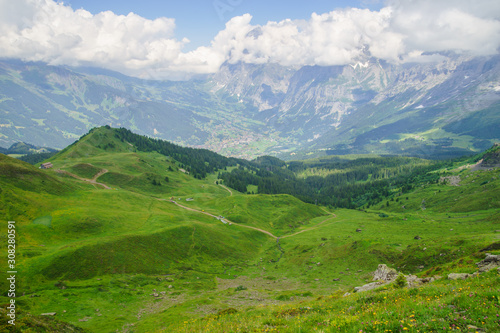 Alpine peaks landskape background. Jungfrau  Bernese highland. Alps  tourism  journey  hiking concept.