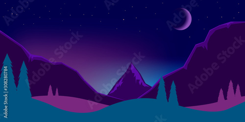 Poster template with wild mountains landscape. Vector illustration