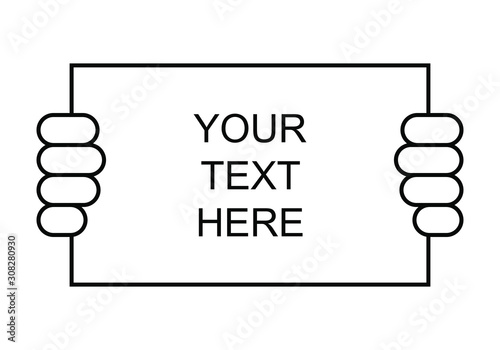 Simple black outline placard held in hands