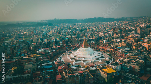 Stupa Bodhnath Kathmandu Nepal photo from air photo