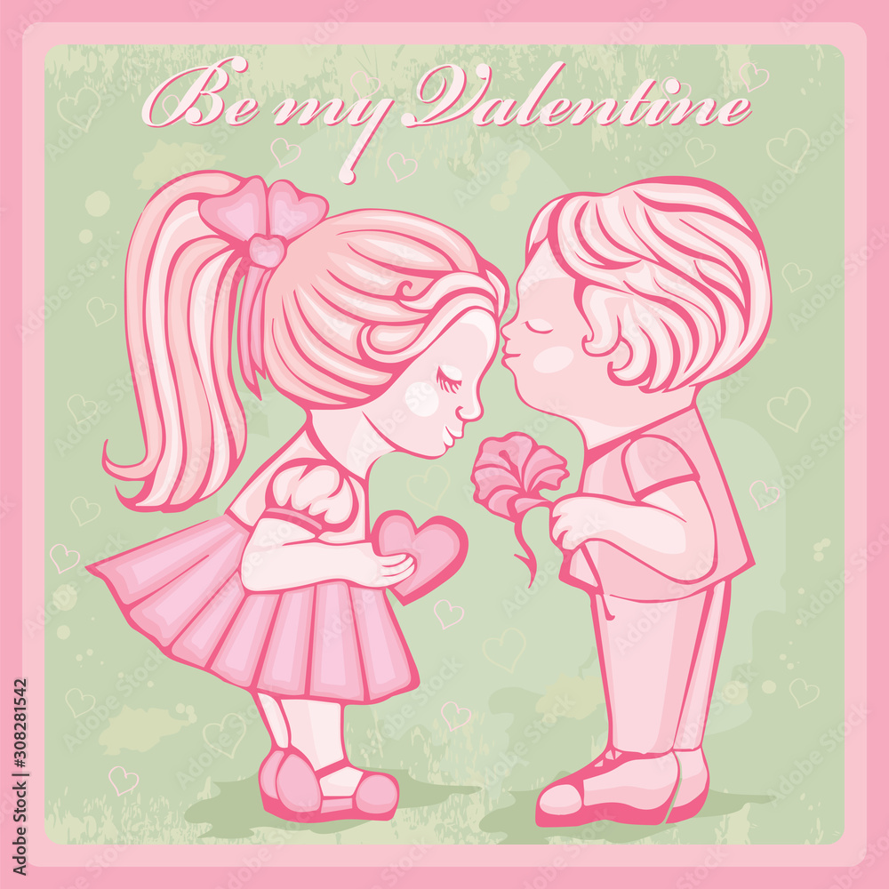 Greeting card with children. Be my Valentine. Greeting card with children. Be my Valentine.