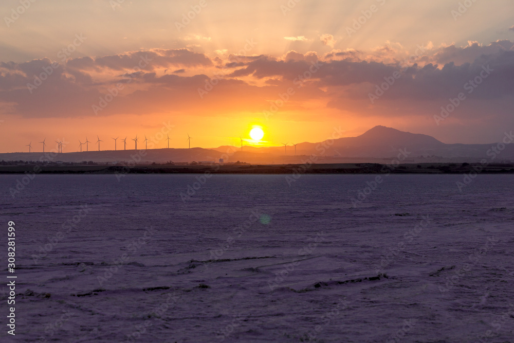 Naklejka premium Stunning sunset over the Salt Lake, Larnaca, Cyprus