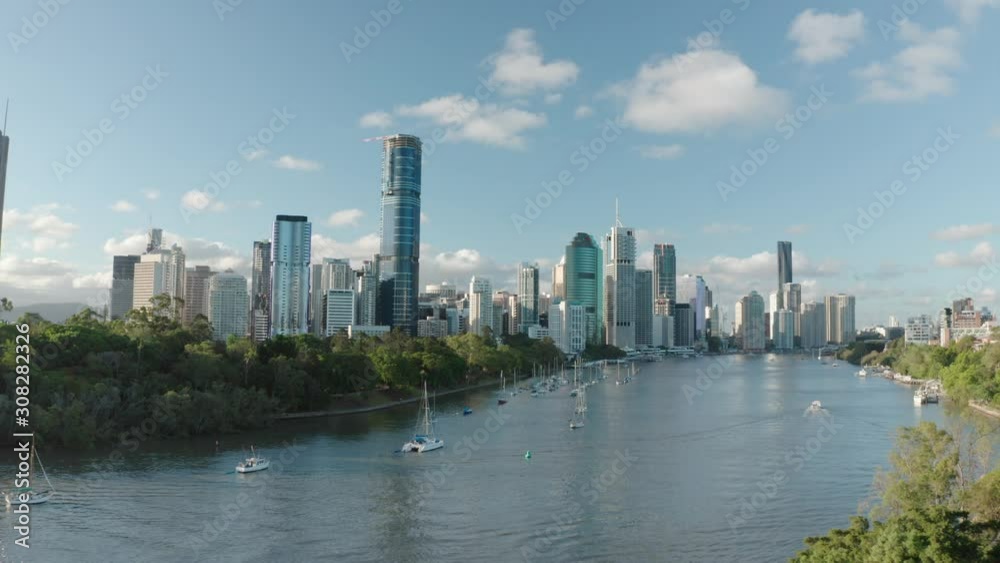 A drone shot of Brisbane city at sunset from Kangaroo Point. Brisbane, Australia. A drone shot of Brisbane city at sunset from Kangaroo Point. Brisbane, Australia.